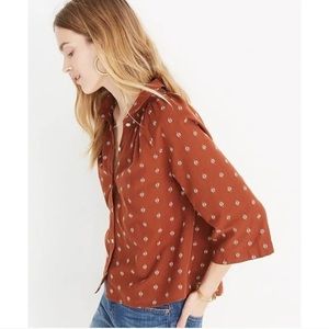Madewell long sleeve embroidered rust button down blouse